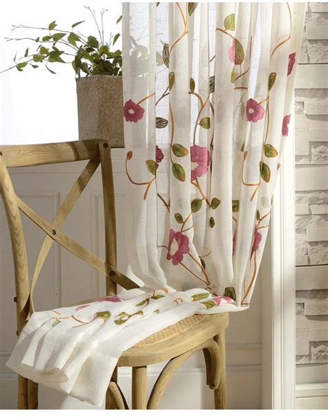 Pink Floral Embroidered Curtains for Living Room and Bedroom, Window ...