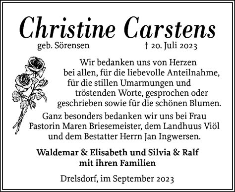 Christine Carstens Danksagung Husumer Nachrichten