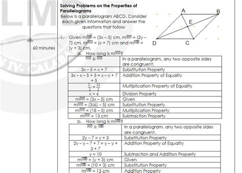 Solving Problems On The Properties Of Parallelograms GRADE 9 LEAP 3RD