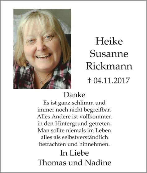 Traueranzeigen Von Heike Susanne Rickmann Trauer In NRW De