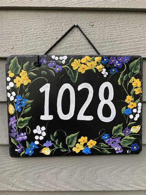 Floral Address Sign House Number Sign Painted Slate Address Etsy