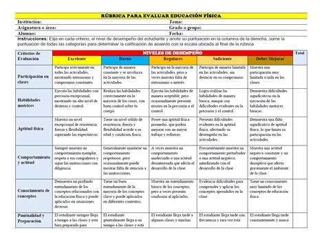 Rubricas Para Evaluar Educacion Fisica En Primaria Actualizado Agosto