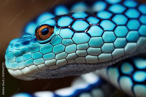 Blue Viper Snake Closeup Face Head Of Viper Snake Blue Insularis