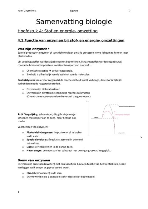 Samenvatting De Middelbaar Samenvatting Biologie Hoofdstuk Stof