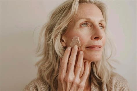 Premium Photo Mature Woman Applying Moisturizer For Skincare Routine