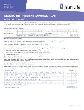 Fillable Online Diageo Retirement Savings Plan Fund Switch Form Diageo