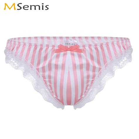 MSemis Men Underwear Cute Stripe Gay Jockstrap Briefs Sissy Ruffled