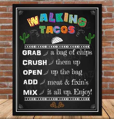 Walking Taco Bar Sign Printable Taco Bar Sign Taco Party Etsy