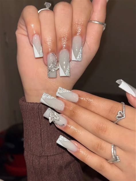 Pin By Kathy Hr On Quick Saves Prom Nails Silver White And Silver Nails Gray Nails