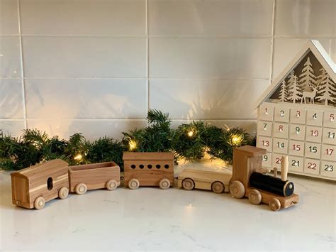 Handmade Wooden Toy Train Set Natural Wood Toy Perfect Birthday T Etsy