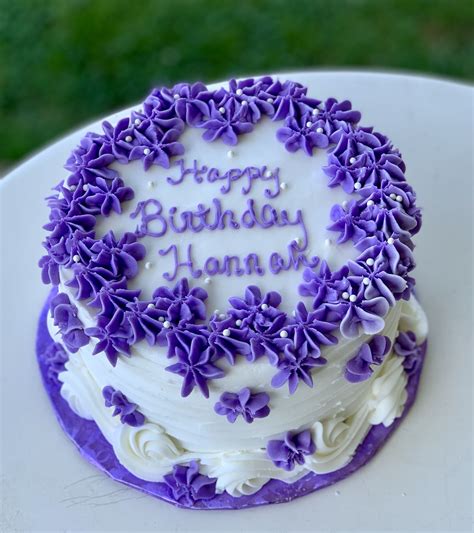 happy birthday purple flowers and cake - Consuelo Markley