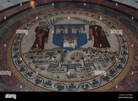 Dublin City Hall Mosaic Coat Of Arms Motto Dublin Ireland Stock