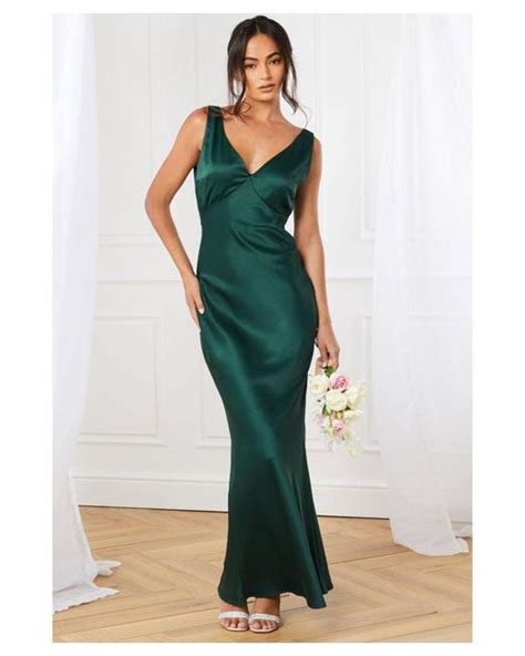 Quiz Green Satin Slip Maxi Dress Lyst Uk