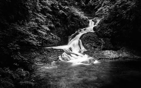 Download Wallpaper 3840x2400 Waterfall Stones Water Black And White