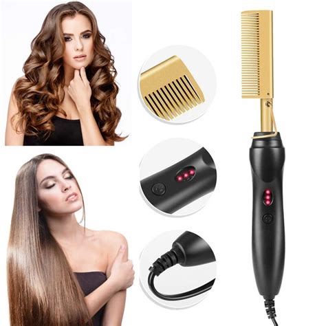 2 In 1 Electric Hot Heating Comb Hair Straightener Curler Wet Dry Hair Iron Straightening Brush