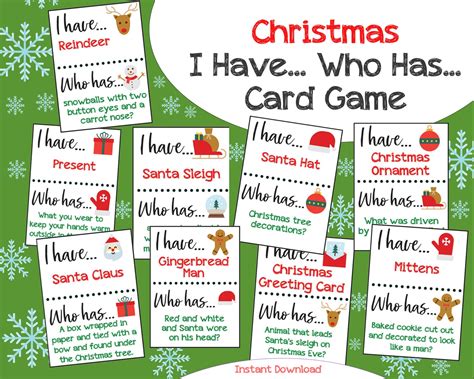 I Have Who Has Christmas Card Game Christmas Kids Games Christmas Party