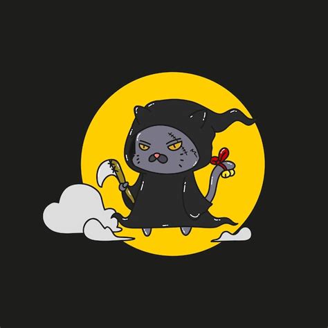 Schöne katze grim reaper vektor illustration Premium Vektor