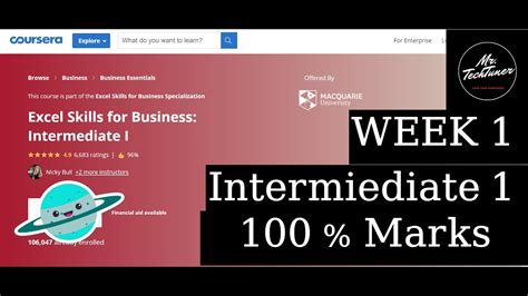 Coursera Excel Skills For Business Intermediate Week