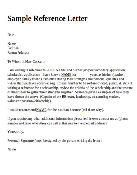 Professional Reference Letter Template Word