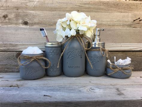 Mason Jar Bathroom Set Rustic Bathroom Decor Country Bathroom Etsy