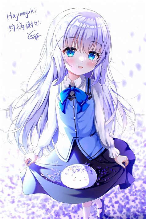 Chino Kafuu Kawaii Wallpaper ~💙📎 Png With Some Flowers In The Background 📘⛓️ Anime Kawaii