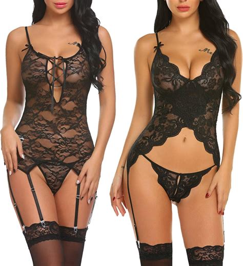 Amazon Avidlove Women Lace Bodysuit Lingerie Set With Garter Belts And Lace Teddy Lingerie