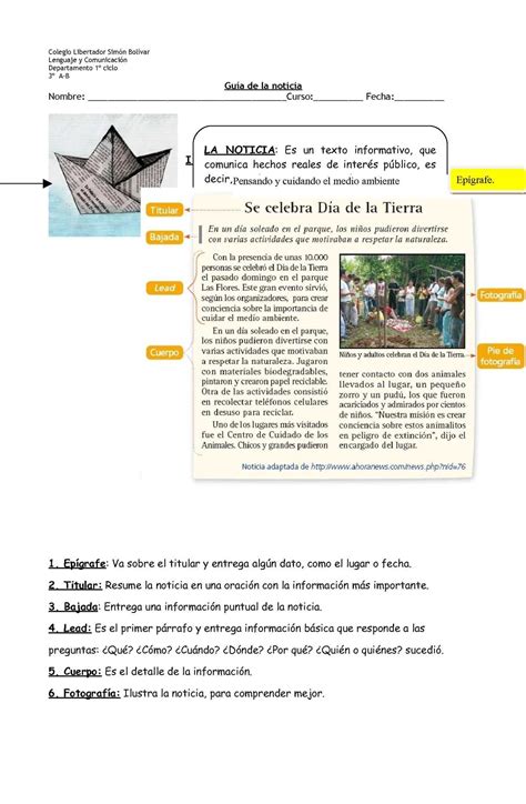 Partes De Una Noticia Para Niños