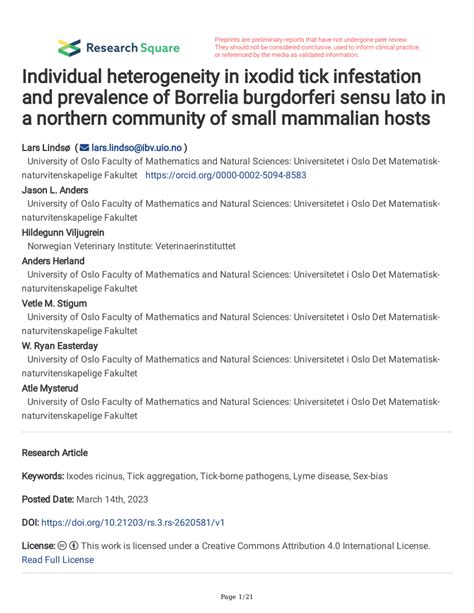 Pdf Individual Heterogeneity In Ixodid Tick Infestation And