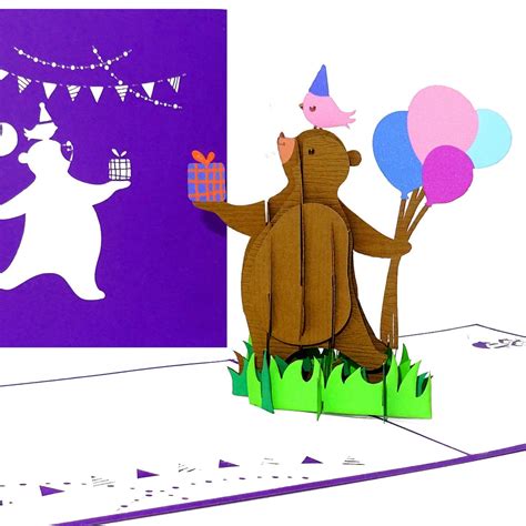 3d Birthday Card Happy Bear Funny Pop Up Card Etsy