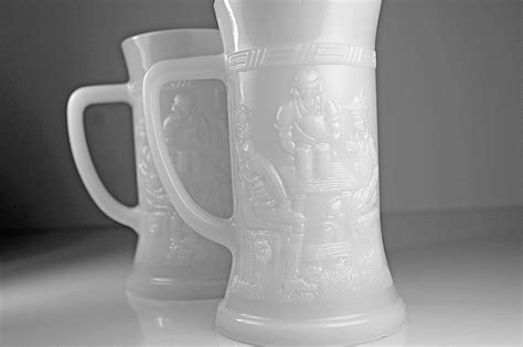 Federal Glass Beer Stein Tavern Scene Milk Glass Beer Mug