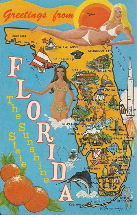 Florida Map Fl Beautiful Woman On Beach Sexy Girl Bikini Rocket