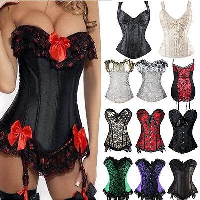 Sexy Women Bustier Burlesque Boned Corset Top Fancy Dress Basque Lingerie S Xl Ebay