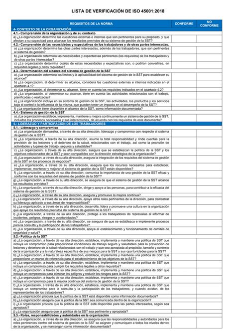 LISTA DE VERIFICACIÓN DE ISO 45001 pdf