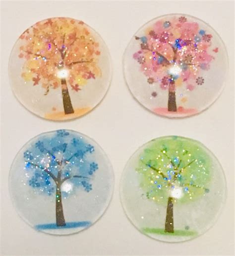 Colorful Four Seasons Tree Glass Fridge Magnets Refrigerator Etsy