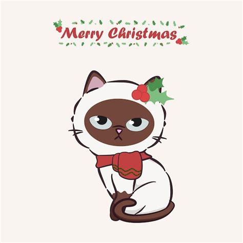 Premium Vector Merry Christmas With A Cute Dressed Cat Cute Cat