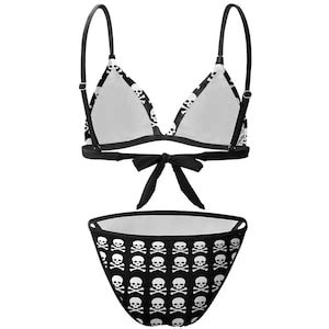 Skull Black Skeleton Bikini Strappy Swimsuit Black Bathing Suit Women