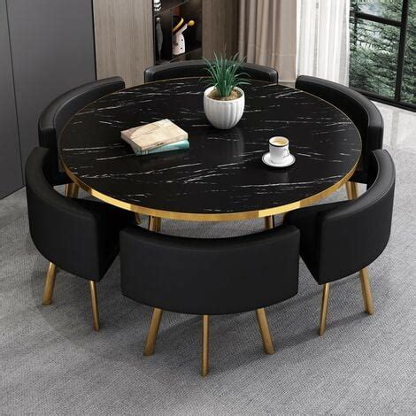 MEUBLER DESIGN Table À Manger Ronde Effet Marbre Noir Et Chaises