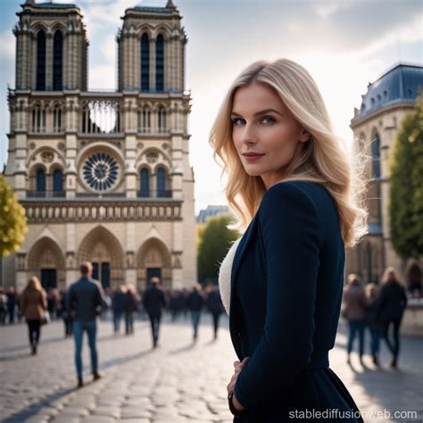 Blonde Woman At Notre Dame Cathedral Stable Diffusion Online