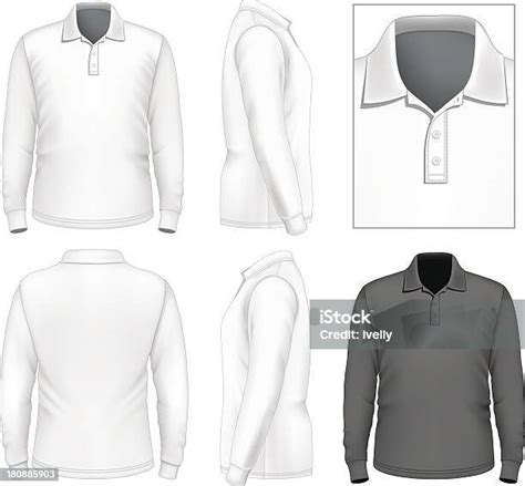 Mens Long Sleeve Poloshirt Design Template Stock Illustration - Download Image Now - Long ...