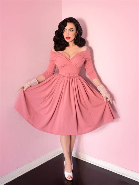 Starlet Swing Dress In Rose Pink Vintage Inspired Clothing Vixen By Micheline Pitt