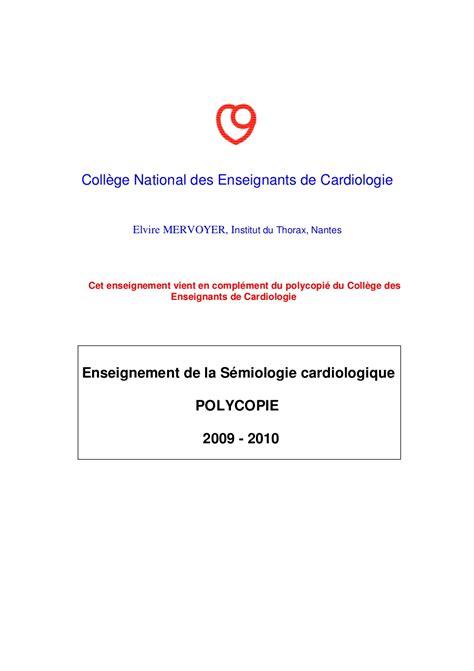 Poly S Miologie Cardiologique Pdf Etude Az