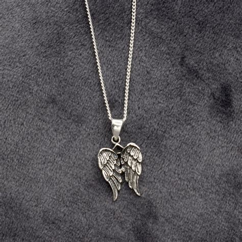 Sterling Silver Angel Wings Necklace Men Etsy