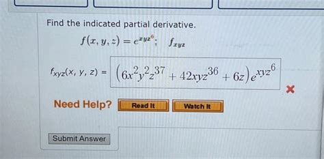 Solved Find The Indicated Partial Derivative Fx Y Z