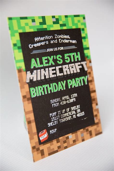 Mincraft Invitation Printable Or Printed Minecraft Party Invitation