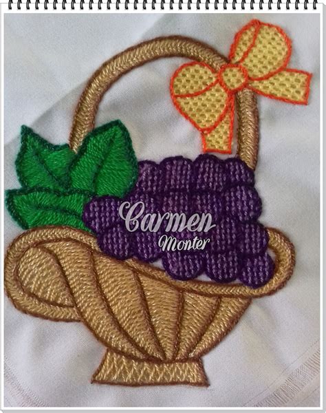 Bordado Fantas A Uvas En Canasta Handwork Embroidery Design Flower