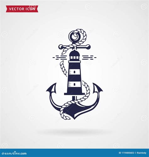 Nautical Emblem With Anchor Lighthouse And Rope Stock Vector