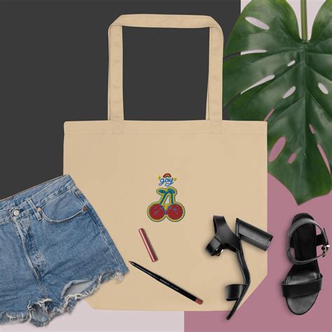 Cherry Kiss Embroidered Tote Bag Pride Asexual Pride Bi Pride Gay Pride Subtle Pride Pride