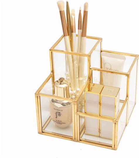 Harliangxy Makeup Brush Holder Glass And Metal Makeup Brush Holder