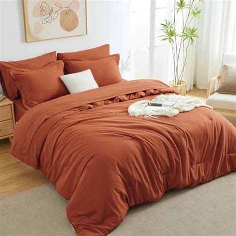 Amazon CozyLux Queen Comforter Set Burnt Orange 7 Pieces Bed In A