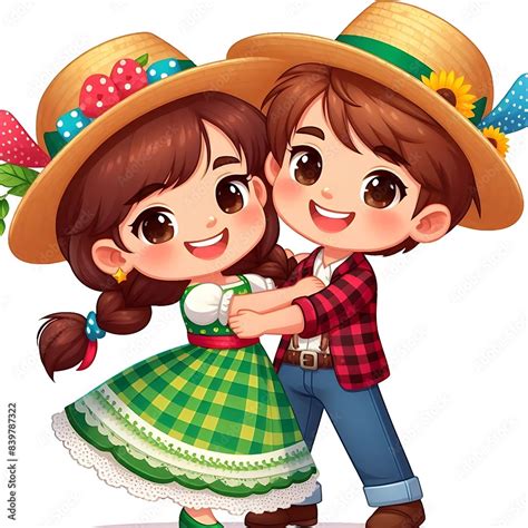 Casal Junino Desenho - Ilustração do Stock Casal feliz caipira de festa junina | Adobe Stock